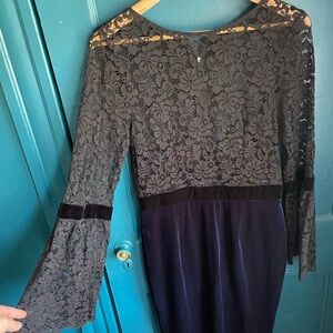 Black Lace and Blue Velvet Dress